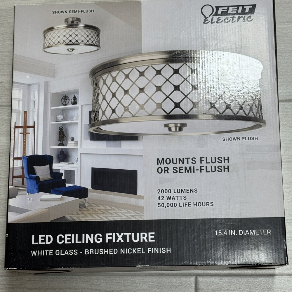 Feit Electric LED Flush and Semi-Flush Mount 15.4” Brushed Nickel Dimmable